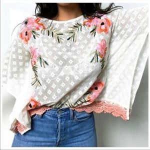Anthropologie Embroidered Flowers Lace Poncho Beach Cover Up